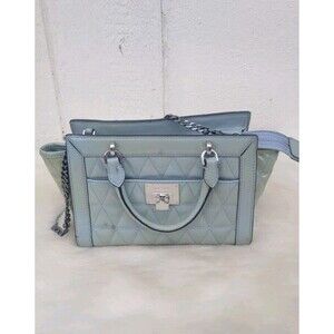 michael kors vivianne blue quilted patent leather satchel (flawed)